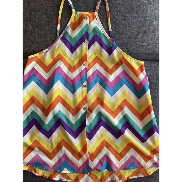 Eunishop Womens Top Size Medium Rainbow Pride Tank Chevron Button Back Racerback - Picture 7 of 11